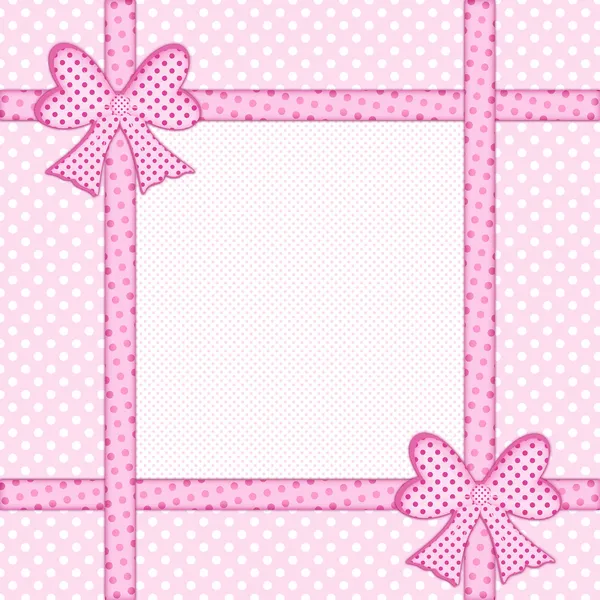 Pink polka dot background with gift bows and ribbons — Stock Photo, Image