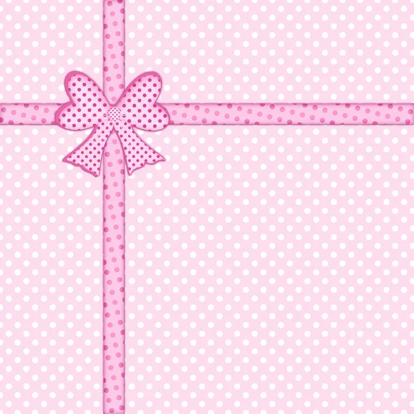 Bow and ribbon on pink polka dot background — Stock Photo, Image