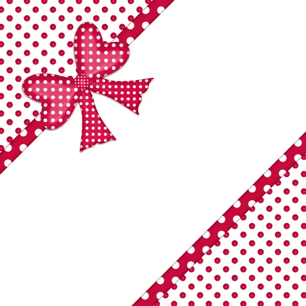 Rode polka dot geschenk lint en boog hoekrand — Stockfoto