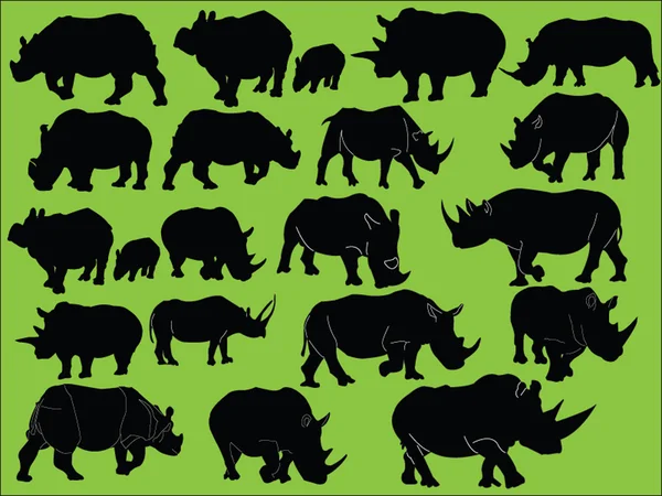 Nosorožec ilustrace velké kolekce — Stockový vektor