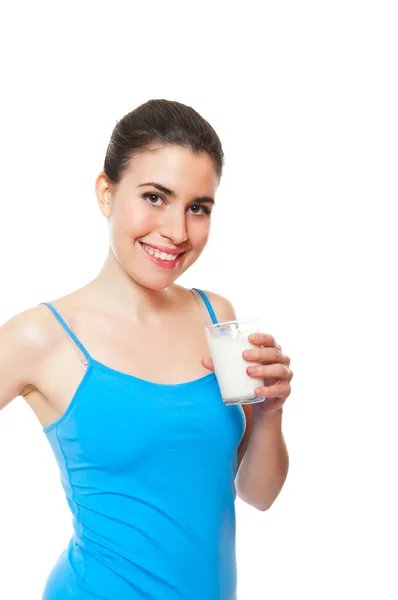 Portrait of a beautiful young adult holding glass of milk Stock Image