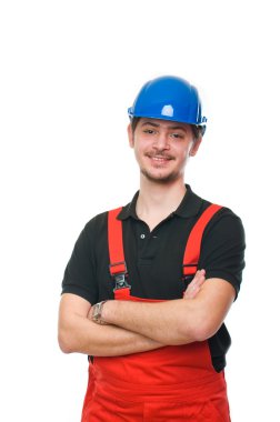 Mutlu bir inşaat işçisinin portresi.