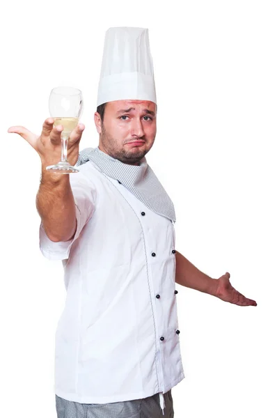 Potret seorang koki memegang segelas anggur — Stok Foto