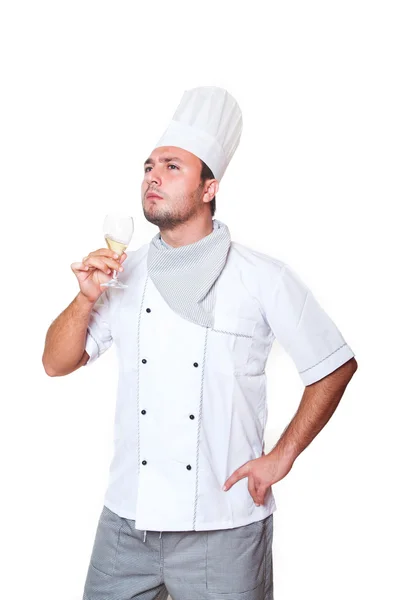 Retrato de um chef segurando um copo de vinho — Fotografia de Stock