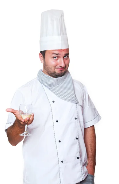 Portret van een chef-kok met een glas wijn — Stockfoto