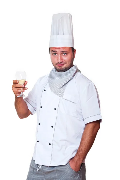 Retrato de um chef segurando um copo de vinho — Fotografia de Stock