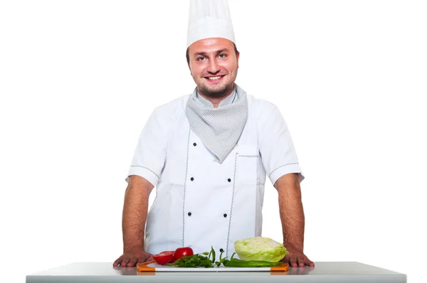 Portrét šéfkuchař připravuje večeře — Stock fotografie