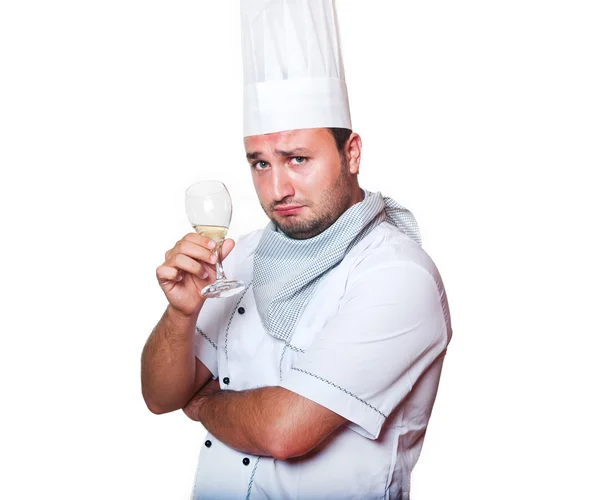 Portrait of a chef holding a glass of wine — Stock Photo, Image
