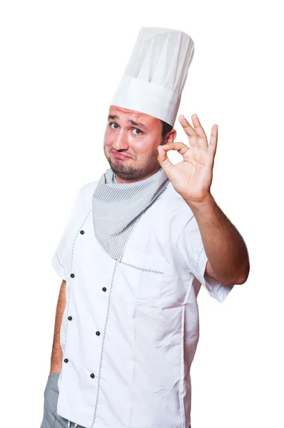 Retrato de um chef fazendo sinal perfeito por sua mão — Fotografia de Stock