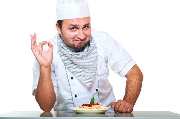 Portrait of a chef making a perfect sign — Stock Photo, Image