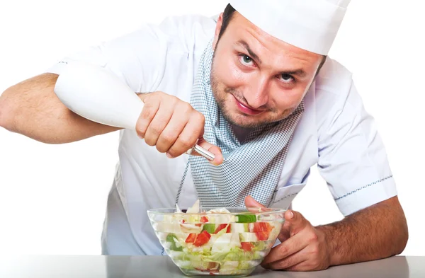 Portret van een glimlachende chef-kok voorbereiden diner — Stockfoto