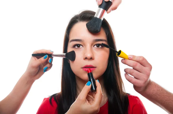 stock image Beautiful young female getting her make-up done