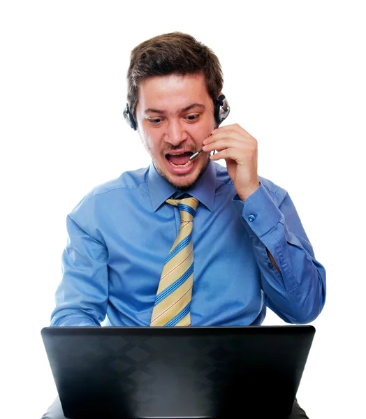 Operador irritado gritando ao telefone — Fotografia de Stock