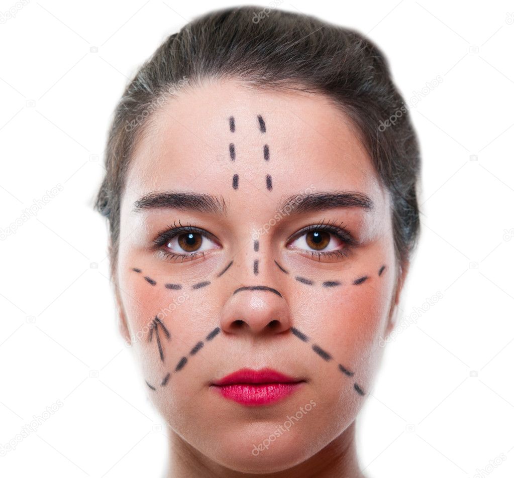 Beautiful young female with a face marked for plastic surgery