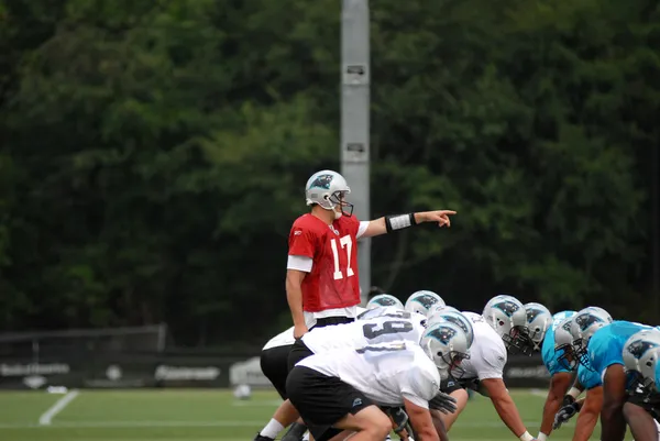 SPARTANBURG, SC - 28 de julho: O quarterback dos Carolina Panthers, Jake Delhomme, chama um audível durante o acampamento de treinamento 28 de julho de 2008 . — Fotografia de Stock
