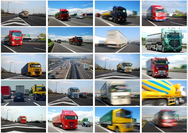 Fotokollage av lastbilar — Stockfoto