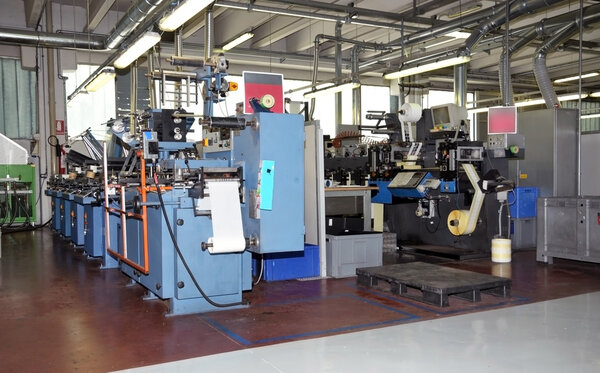 Industrial printshop: Flexo press printing