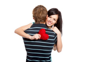 Young love couple holding red heart clipart