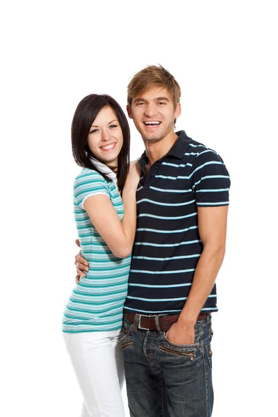 Молодая счастливая пара любит улыбаться — стоковое фото