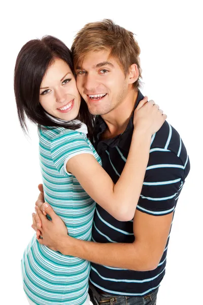 Молодая счастливая пара любит улыбаться — стоковое фото