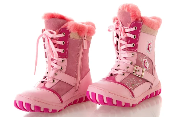 Kinder roze boots, geïsoleerd. — Stockfoto