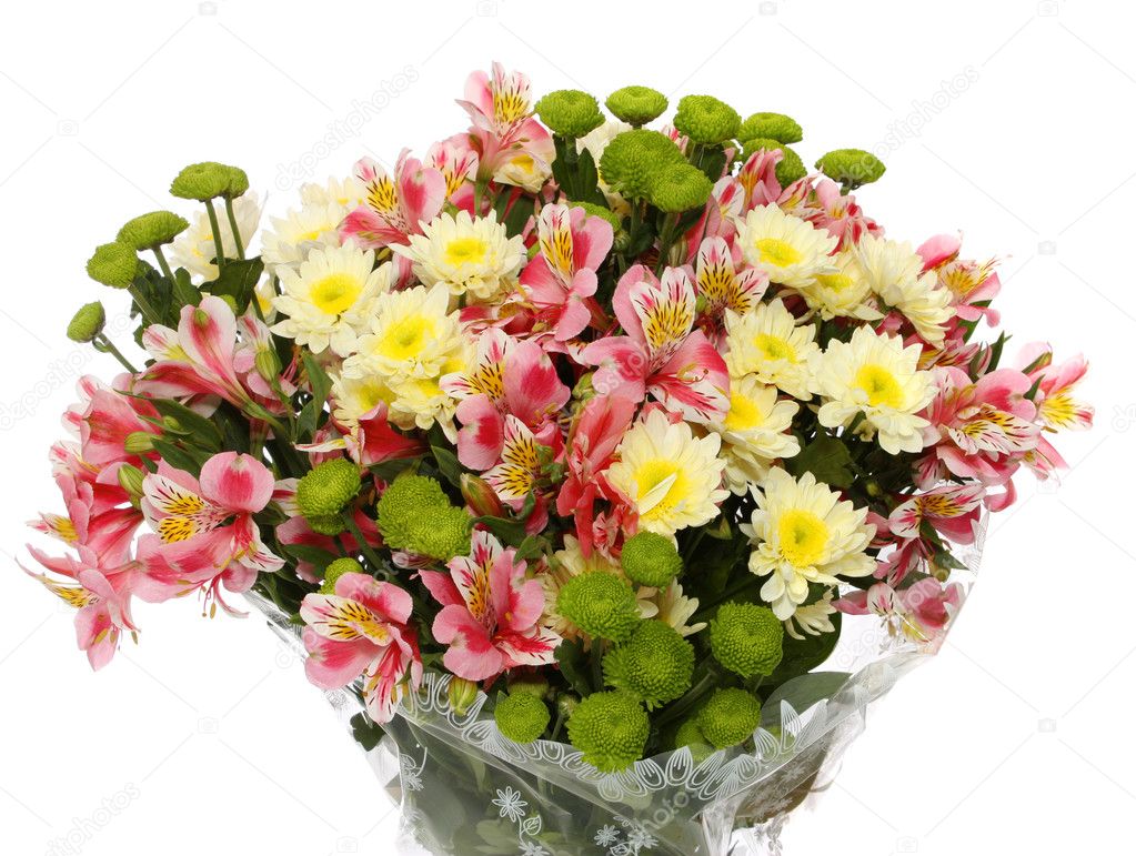 Bouquet from different flowers, on a white background, is isolat