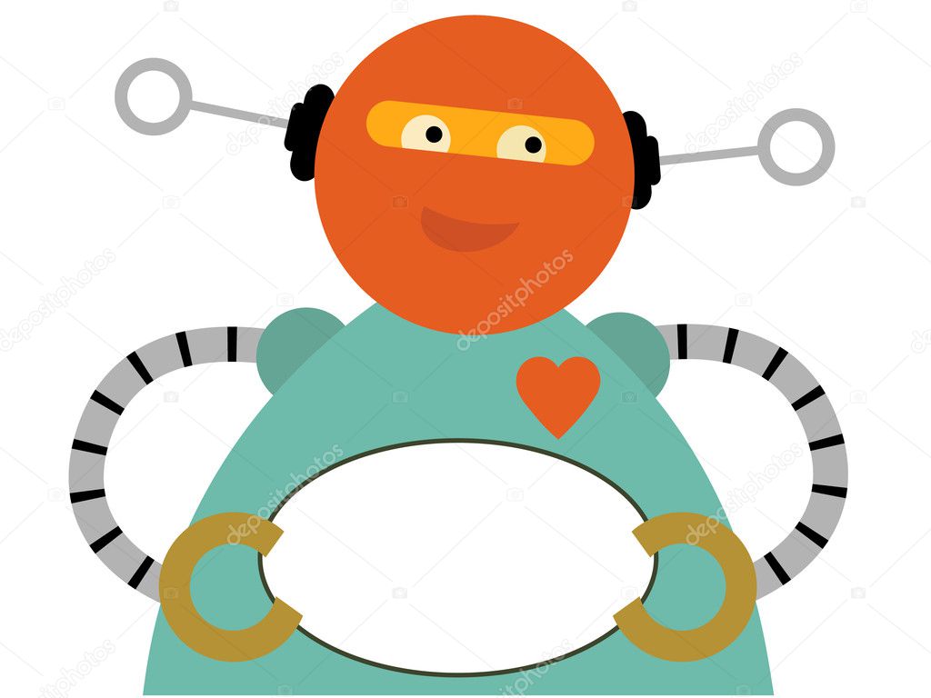 Chubby Robot Holding Blank Oval Sign