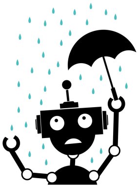 mutsuz siluet robot şemsiye tutan yağmur