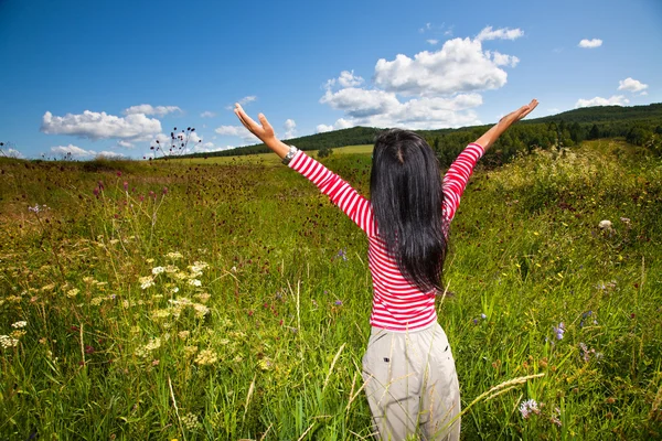 The girl in the meadow outdoor — Stock Photo, Image