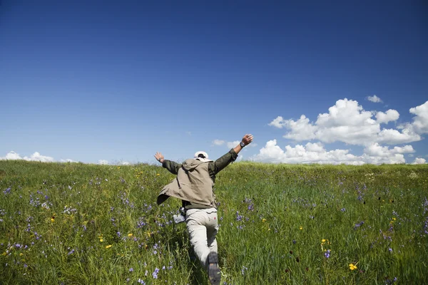 The man in the meadow outdoor — Stock Photo, Image