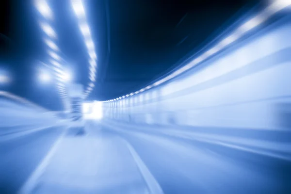View from a car.speed going in a tunnel inside. — Stock Photo, Image