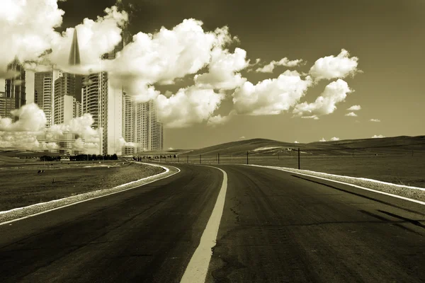 stock image The abstract background of the road and city .