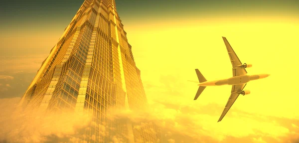Flugzeug und das moderne Gebäude — Stockfoto