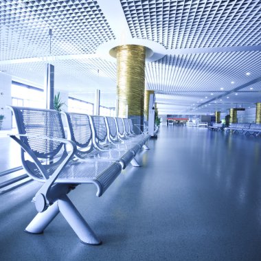 Bench in the shanghai pudong airport.interior of the airport. clipart