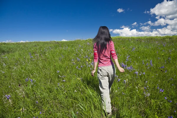La chica caminando al aire libre del prado . —  Fotos de Stock