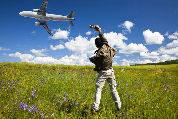 stock image Airplane and flower