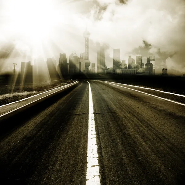 The abstract background of the road and city . — Stock Photo, Image