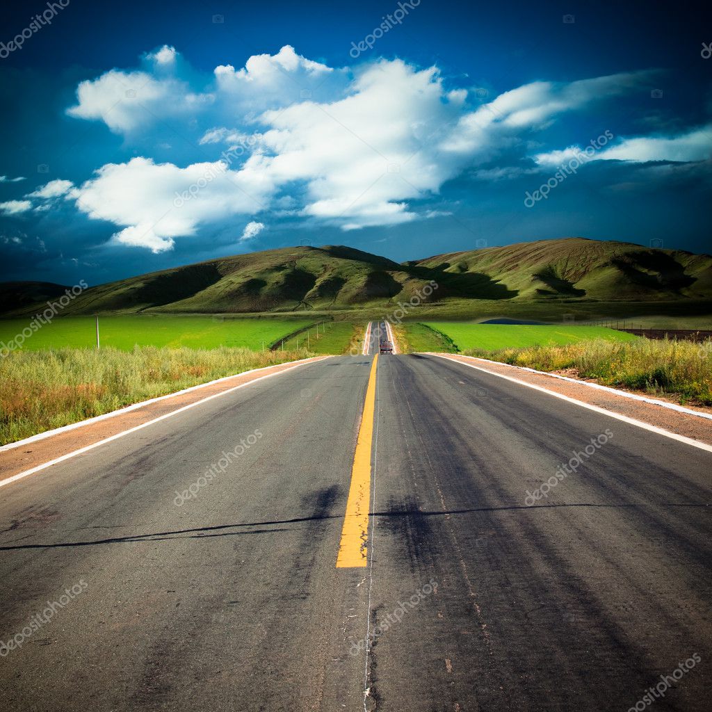 Road To The Future With The Mountain And Blue Sky Background Outdoor Stock Photo C Dspguy