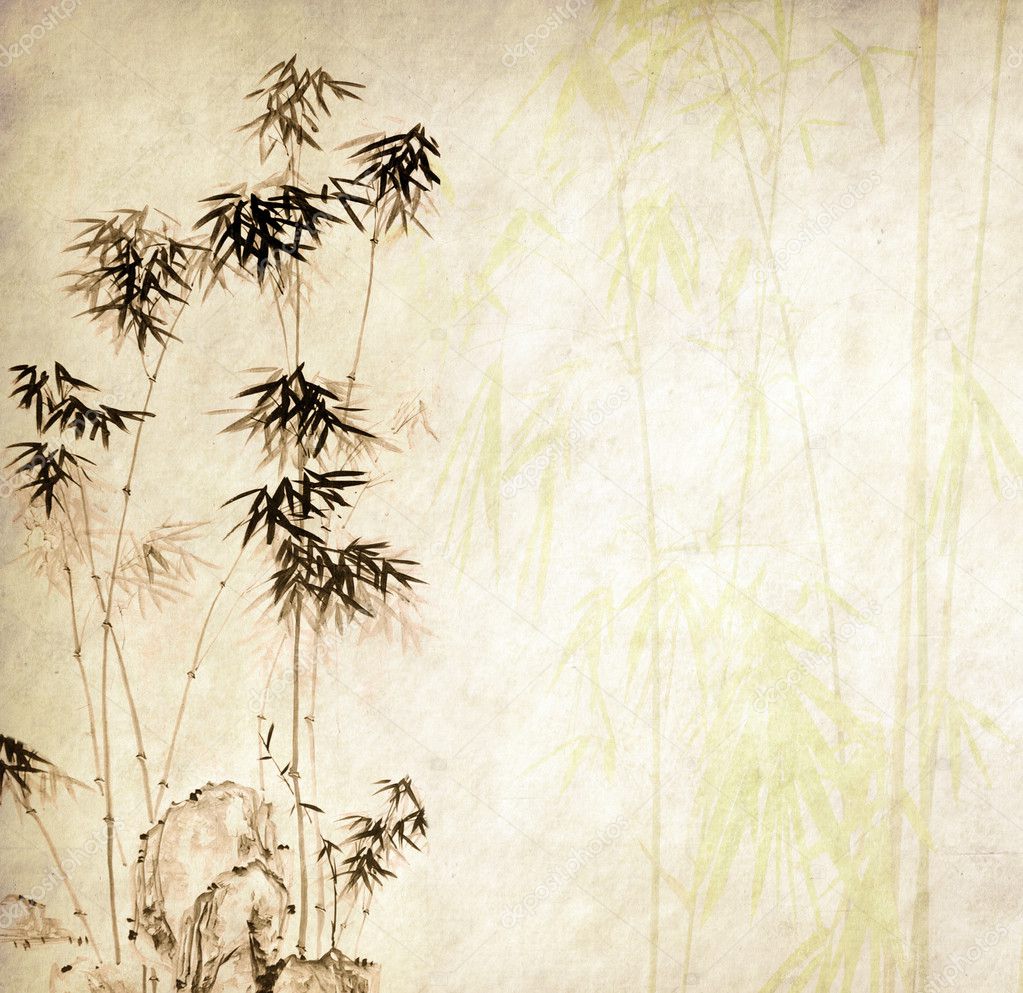 Design of chinese bamboo trees with texture of handmade paper