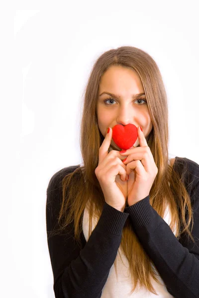 Girl with toy heart — Stock Photo, Image