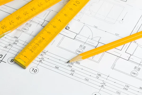 Architectural drawing and pencil — Stock Photo, Image