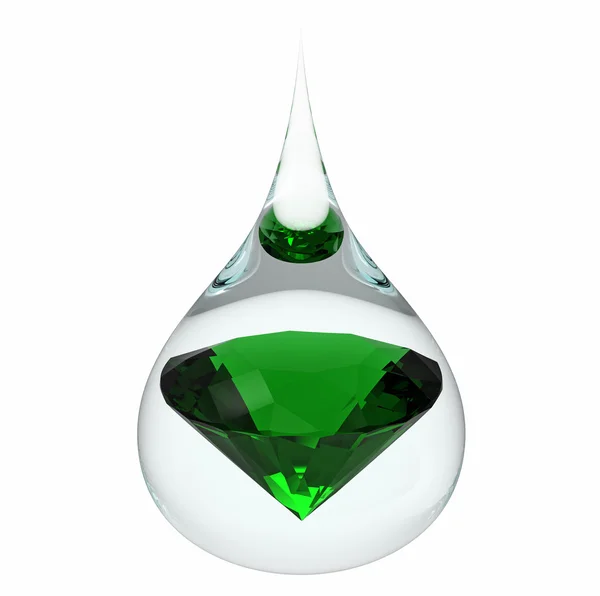 Goccia d'acqua con smeraldo — Foto Stock