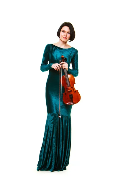 Ragazza con violino su bianco — Foto Stock