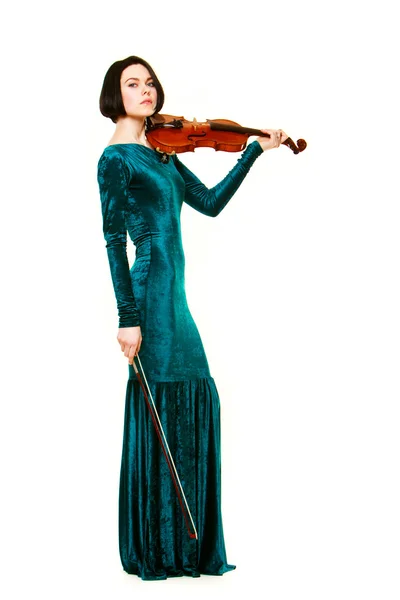 Menina com violino no branco — Fotografia de Stock