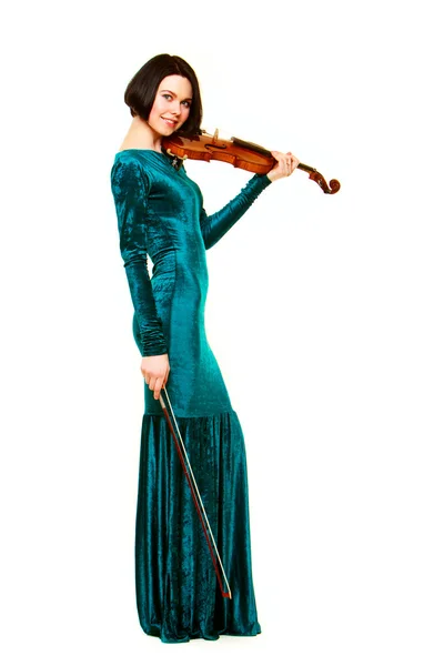 Chica con violín sobre blanco — Foto de Stock