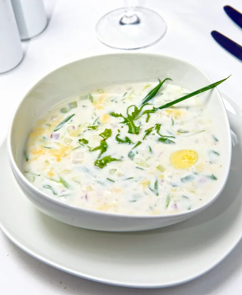 Русский холодный овощной суп на йогурте — стоковое фото