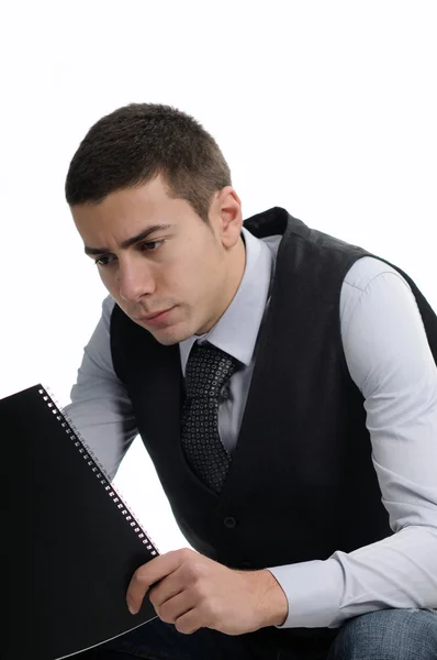 Young businessman looking worried data Stock Picture