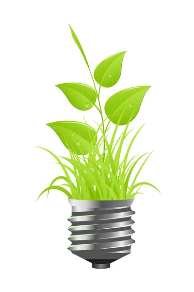 Ampoule avec plante et herbe — Image vectorielle