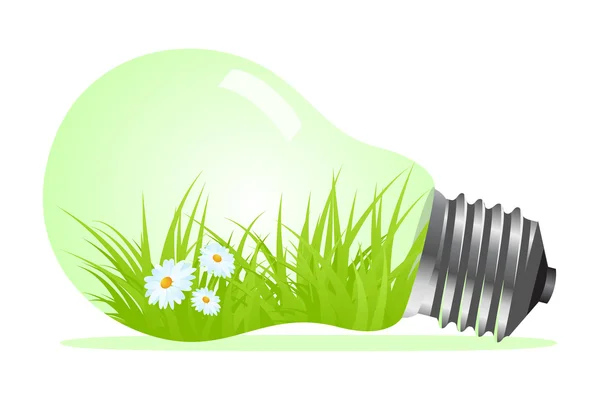 Light bulb with plant and grass — Stock Vector