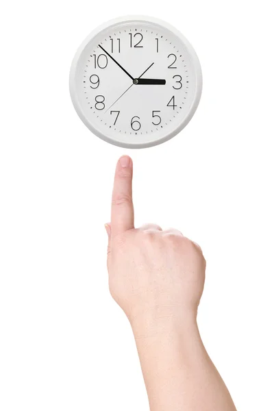 Finger points to the clock — Stock Photo, Image